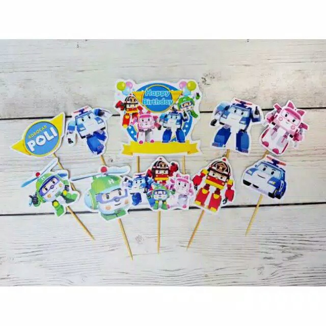 cake topper hiasan kue ulang tahun dekorasi kue ulang tahun karakter robocar poli robocarpoli