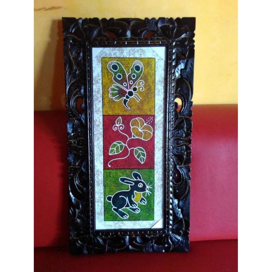 Lukisan Abstrak Bingkai Ukiran Bali