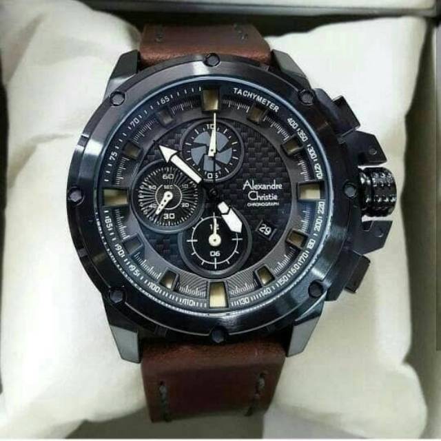 Jam Tangan Keren Elegant Pria Alexandre Christie AC 6390 MC Leather Brown Original