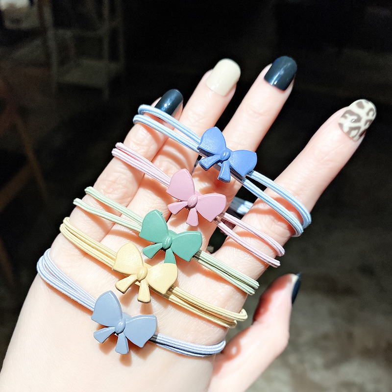 5pcs / set Ikat Rambut Karet Gelang Pita Kecil Fungsi Ganda Untuk Wanita