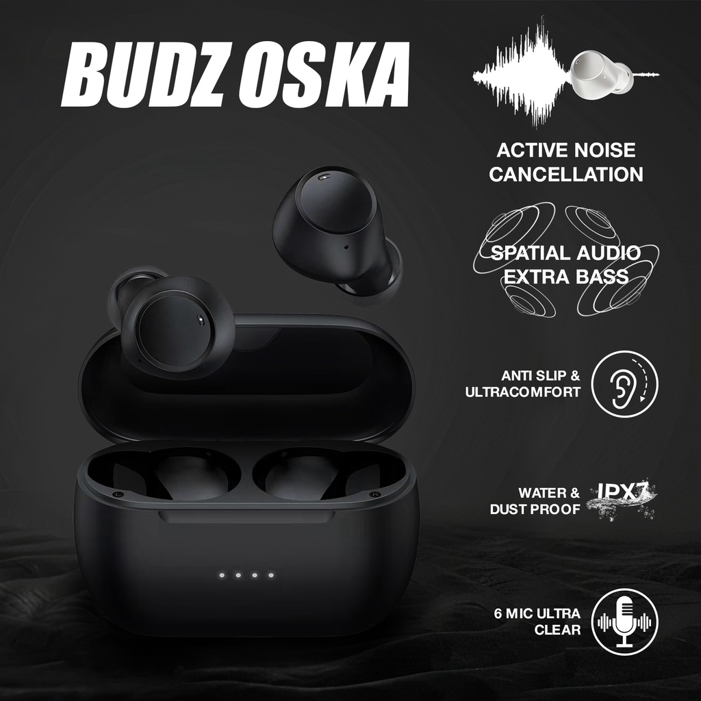Budz Oska Earphone Wireless TWS Bluetooth Headset Gaming Sport Hifi Aptx Qualcomm In Ear Mic