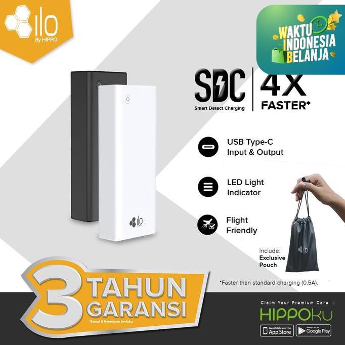 HIPPO POWER BANK ILO F7 10000 MAH SMART DETECT CHARGING FREE POUCH - PUTIH