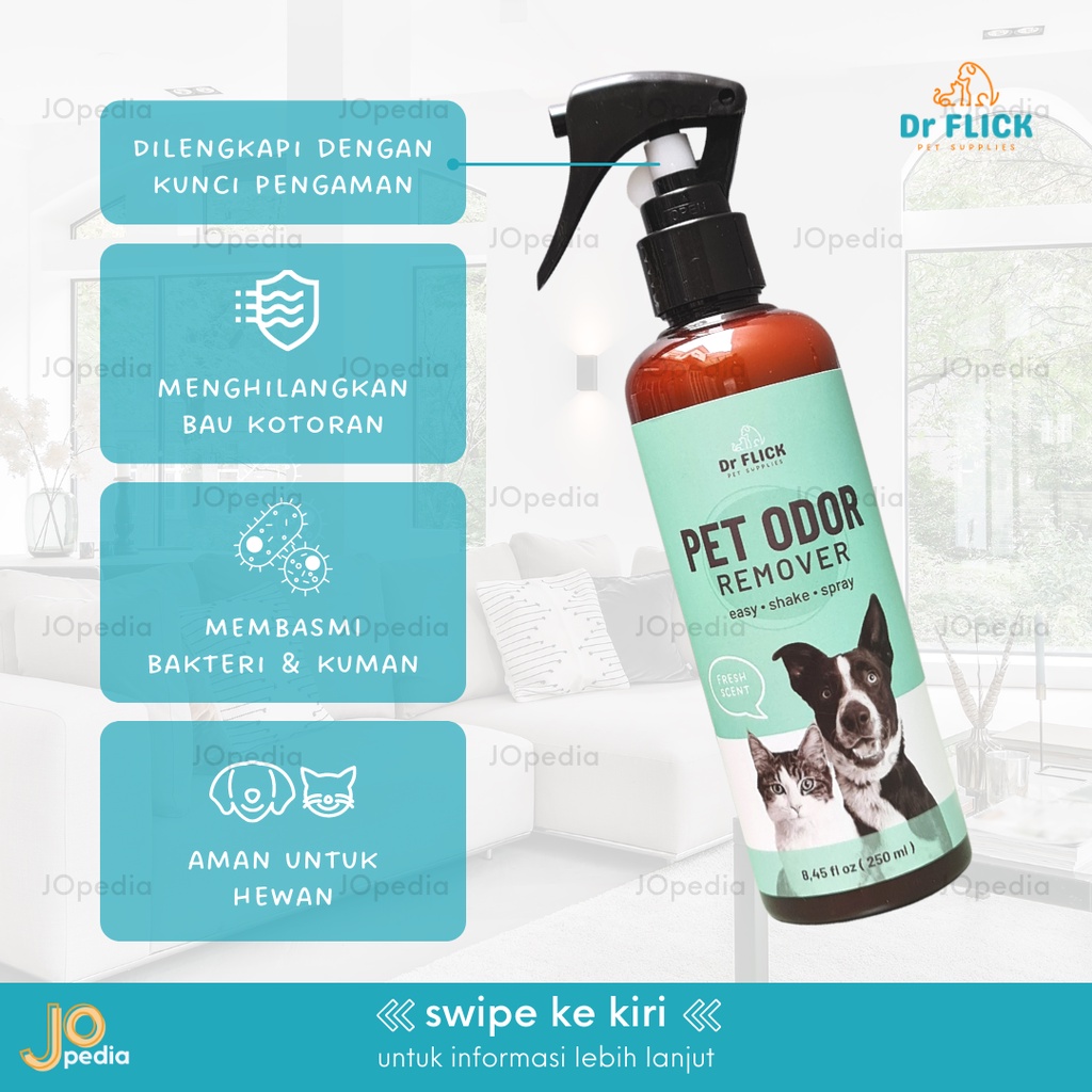 Dr FLICK PET ODOR REMOVER Penghilang Bau Kotoran Kucing Anjing Spray Kandang Kencing Pup Poop Anti Bakteri