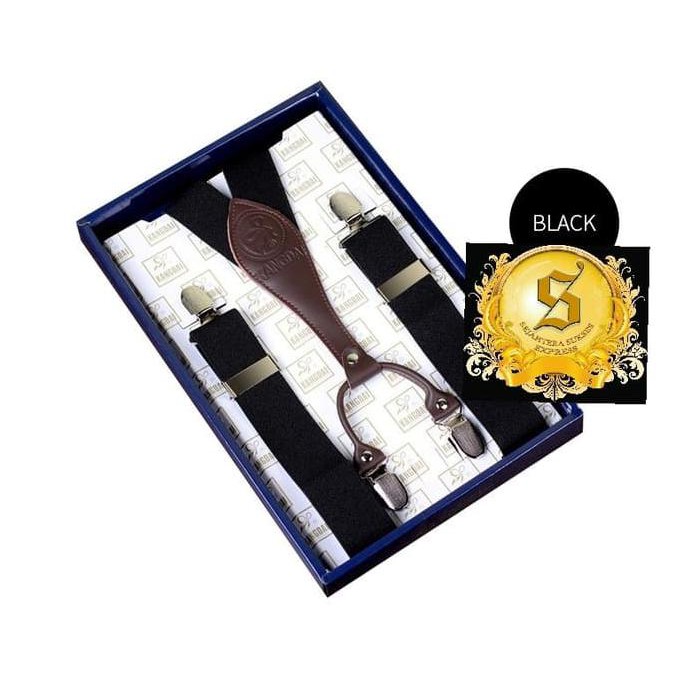 Harga Grosir   Murah Flash Sale Suspender Bretel Hitam Black Kulit Letter X Import Japit 4 Logam