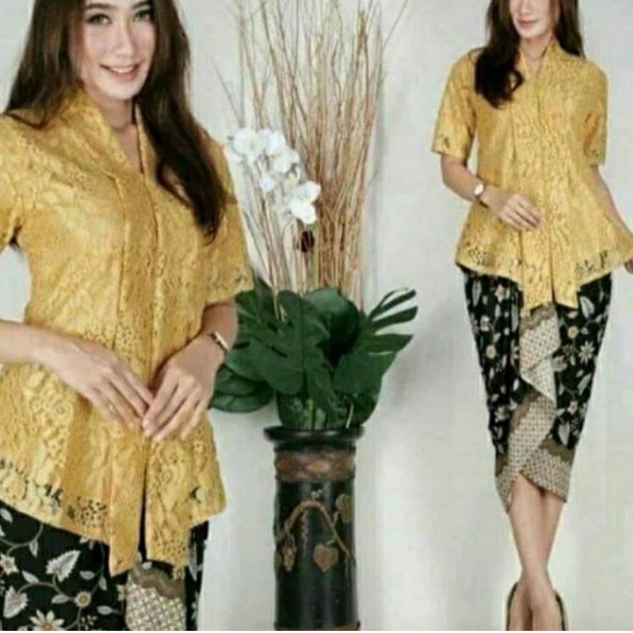 Kebaya Brukat Bali Lengan Pendek Pull Furing Kualitas  - Kebaya Brokat Mewah Pesta - Kebaya Wisuda M