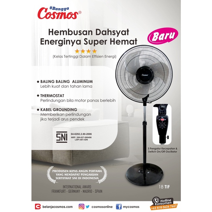 Cosmos 18-TIF Kipas Angin Berdiri Stand Fan Tornado Besi 18&quot;