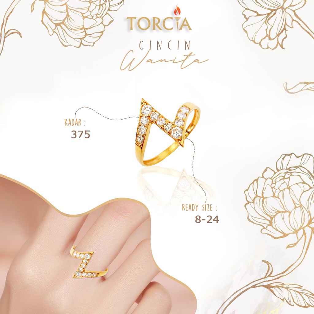 Cincin Wanita Emas Asli Petir Kadar 375 Torcia Gold