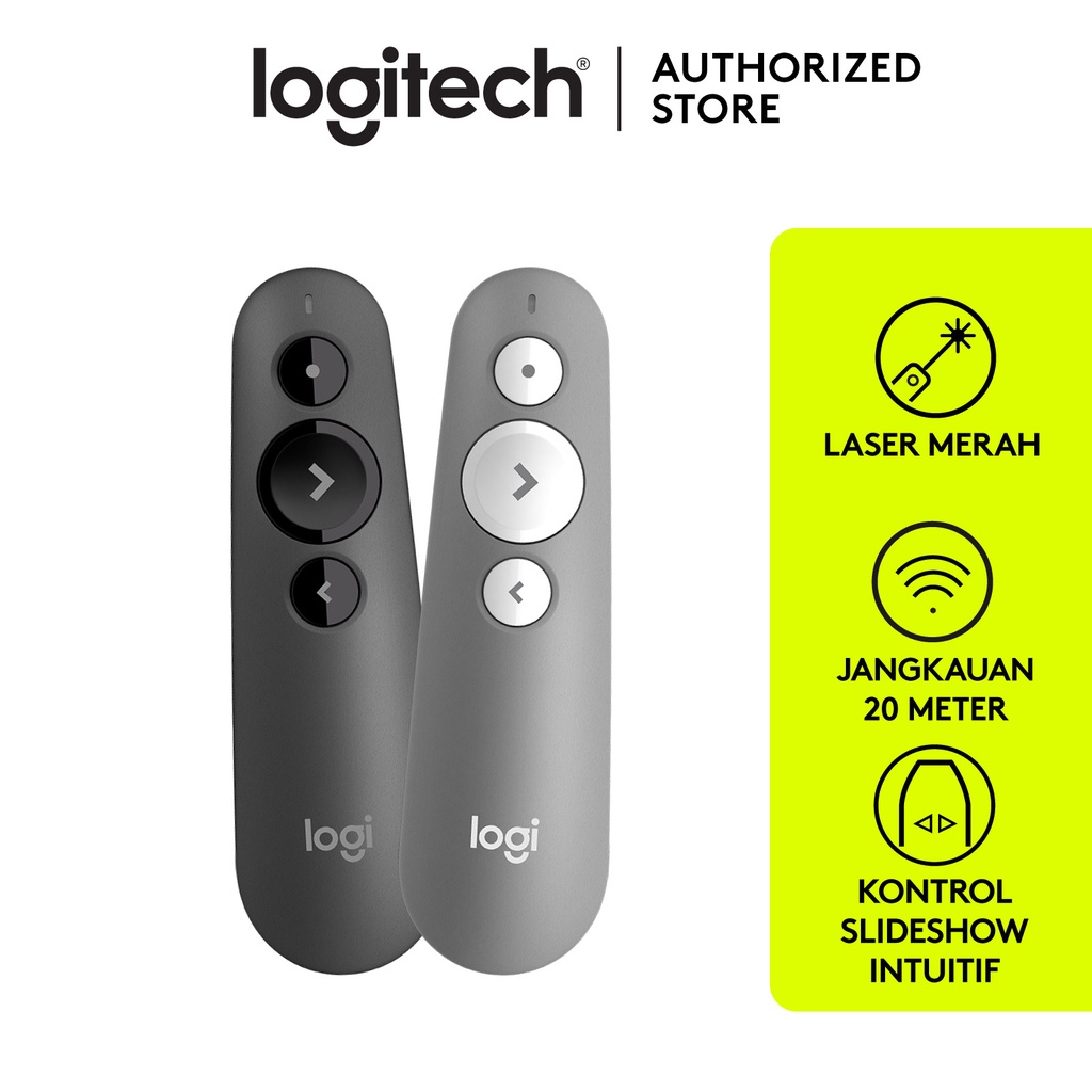 Logitech R500s Remote Presenter Wireless / Bluetooth dengan Laser Merah - Mid Grey
