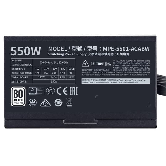 COOLER MASTER MWE 550 V2 80+ BRONZE PSU POWER SUPPLY 550W MWE550 PLUS