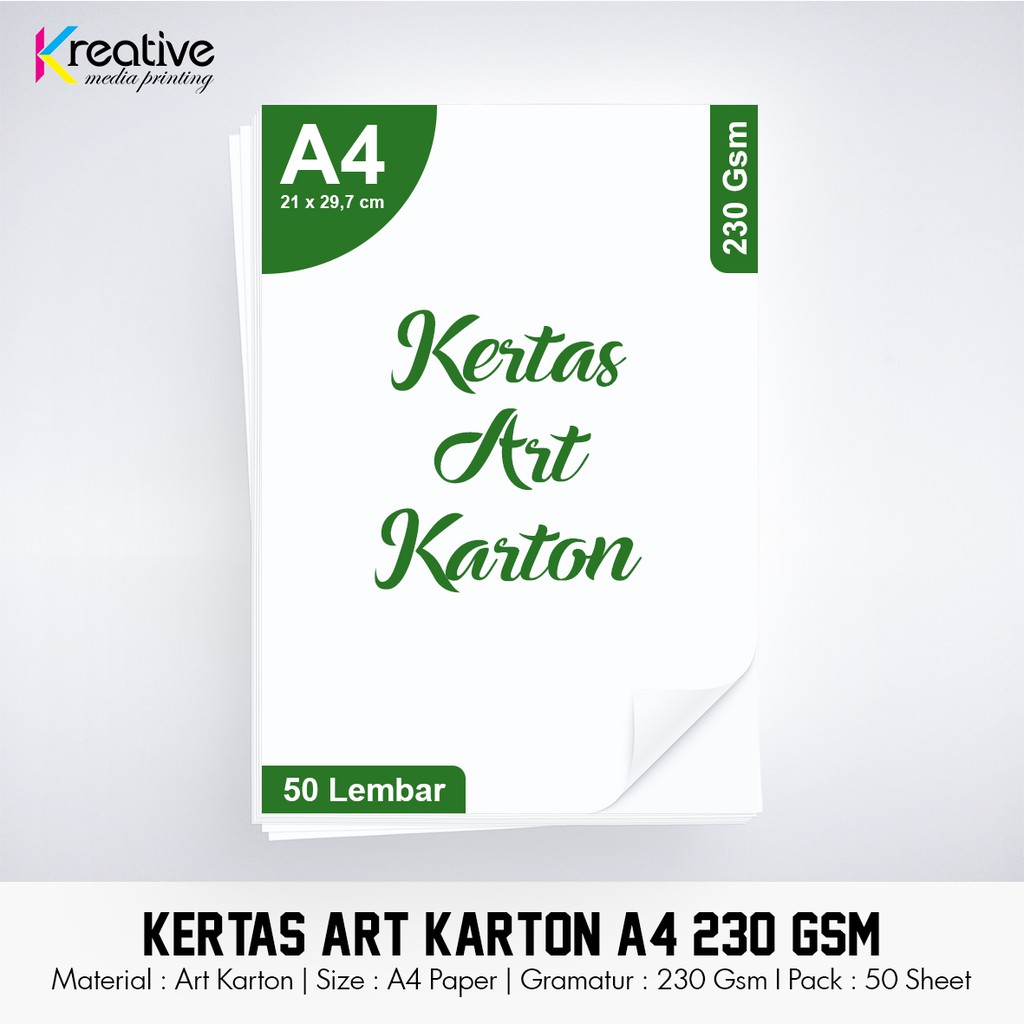 

Kertas Art Karton (A4 / 230 Gsm / 1 pack = 50 lbr)