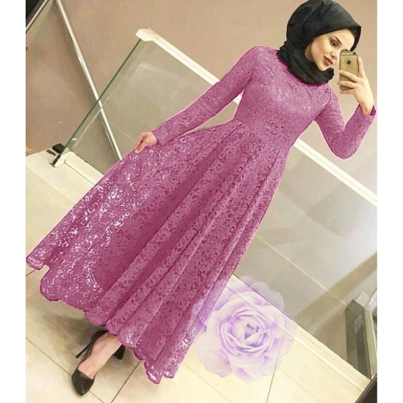 Gamis Syari Wanita Dewasa Jubah Spassy Murah Terbaru Fashion Musl GK669 Maxi Yuni Brukat Dusty [Hij