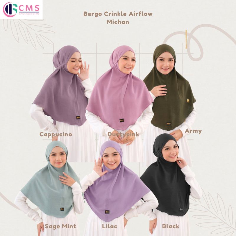 MICHAN - Bergo Daily  Crinkle Airflow Standar dan Jumbo - BERGO Viral by Michan - Jilbab Harian Best Seller Anti Kusut