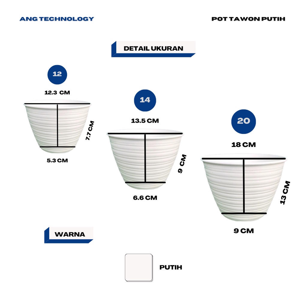 Pot Bunga Pot Tanaman Pot Tawon ANG Putih 20 Termurah se-Indonesia 8 10 12 15 18 21 24 27 30