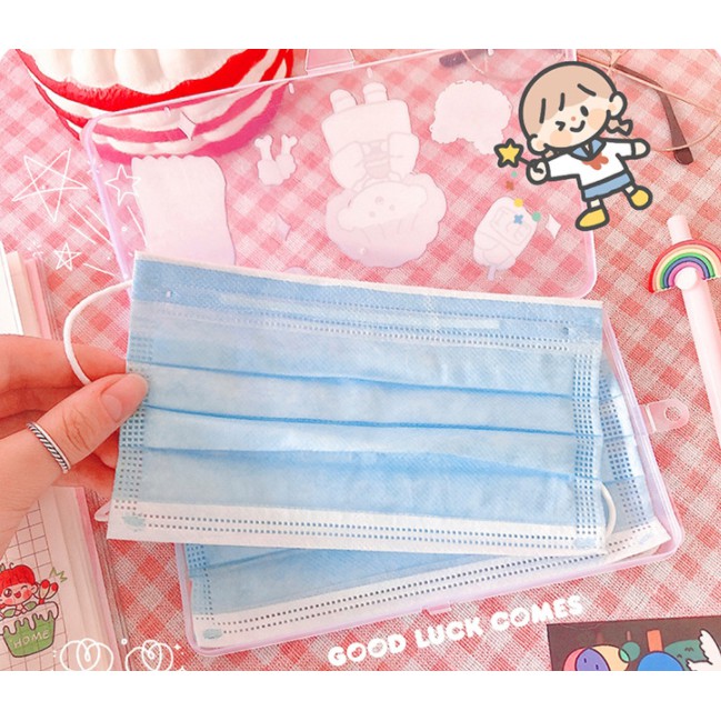 Storage Box Plastik Serbaguna / Wadah Masker Karakter &amp; Polos / Kotak Masker Penyimpanan Multifungsi