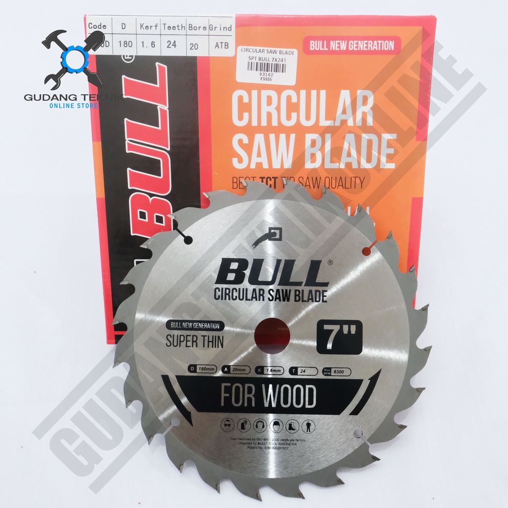 Mata Pisau Kayu Circular Saw BULL 7&quot; 24T 40T 60T - Mata Gergaji Circle 7 Inch 24T 40T60T - Circular Saw Blade