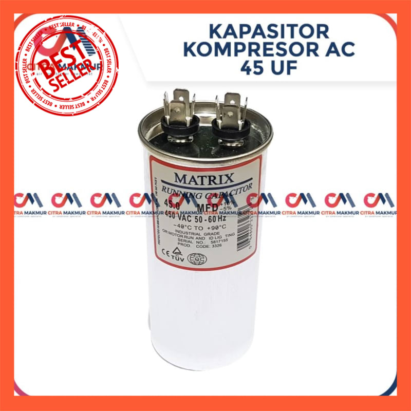 Jual Kapasitor AC 45 uF Capasitor Air Conditioner Kompresor Matrix ...