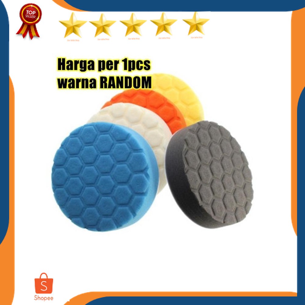Lagi Promo busa poles mobil 5 inch  spon poles velcro hexagon foam polisher wax buff 125mm