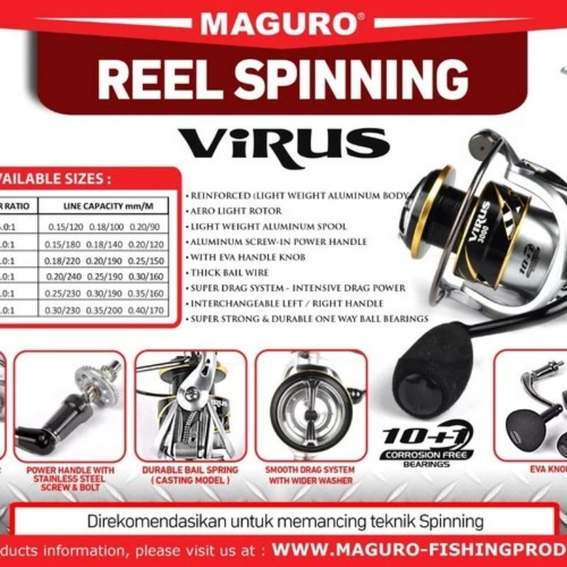 Reel Spinning MAGURO VIRUS 1000 2500 3000 4000 5000 POWER HANDLE NEW 2020