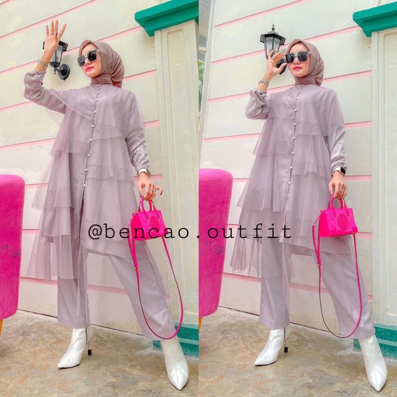 setcel tunik tile import lebaran prewedding maternity bridesmaid engagement kondangan tunangan aghni