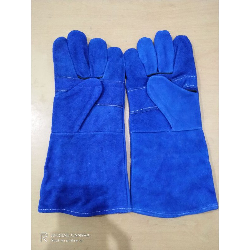 Sarung Tangan Kulit Las/Sarung Tangan Welding  biru 14 inch