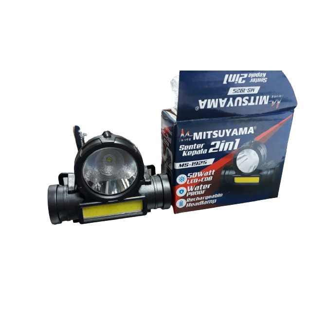 COD Senter Kepala LED Rechargeable Headlamp Mitsuyama 50W MS-1925 CAHAYA PUTIH 50 WATT