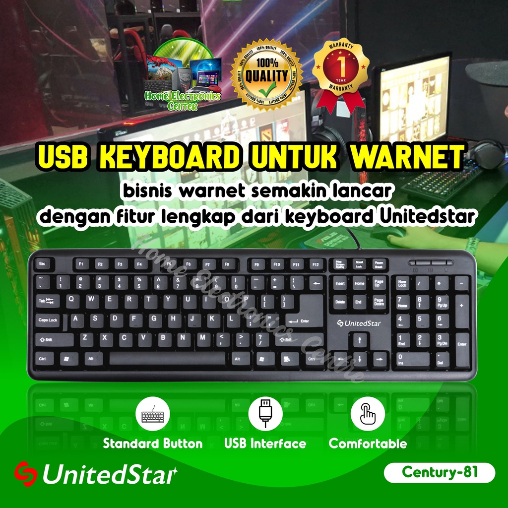 Keyboard USB Termurah Berkualitas Terbaik - Keyboard UnitedStar, Universal Untuk Warnet/Usaha