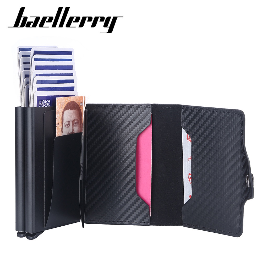 ORIGINAL BAELLERRY K9172 DOMPET KARTU KEKINIAN LONTAR DUAL BOX RFID MOTIF CARBON FIBER