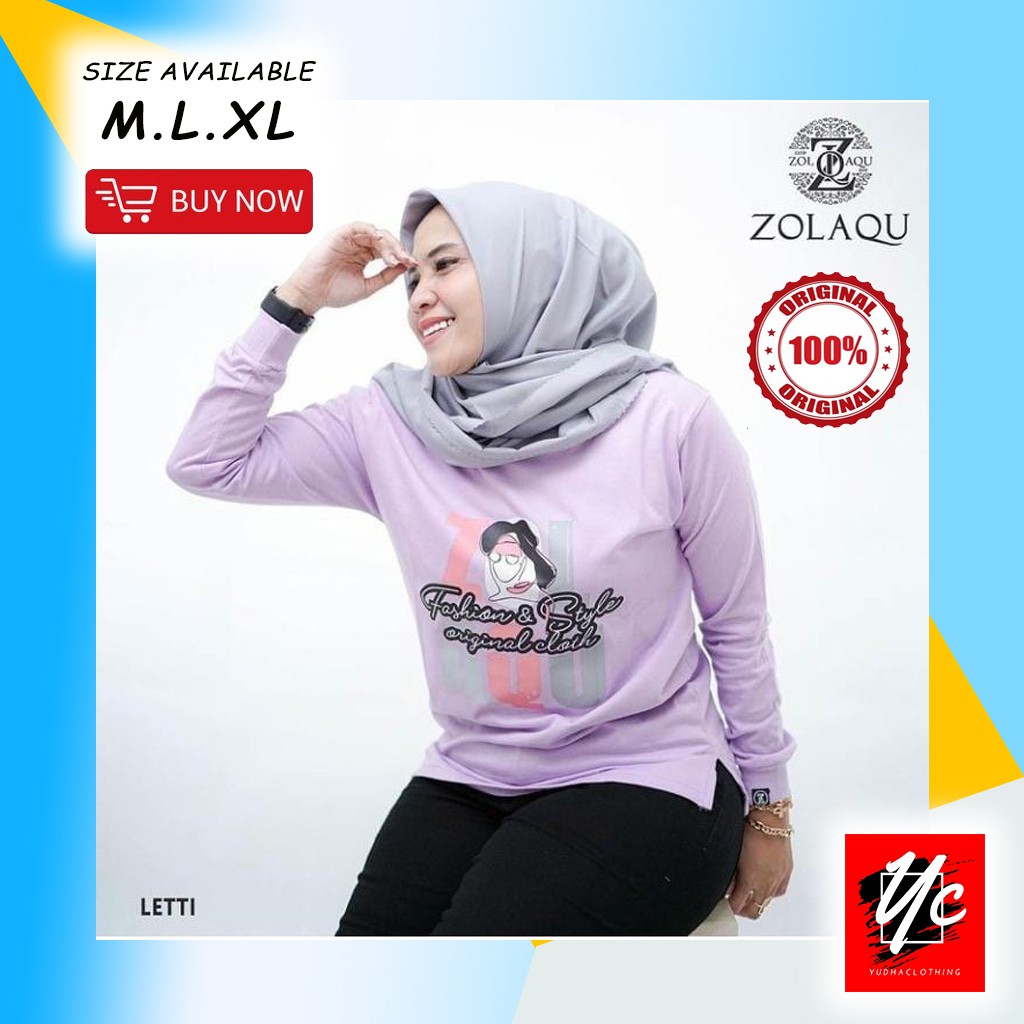 Zolaqu Letti Original Atasan Kaos Wanita Lengan Panjang Size M L XL