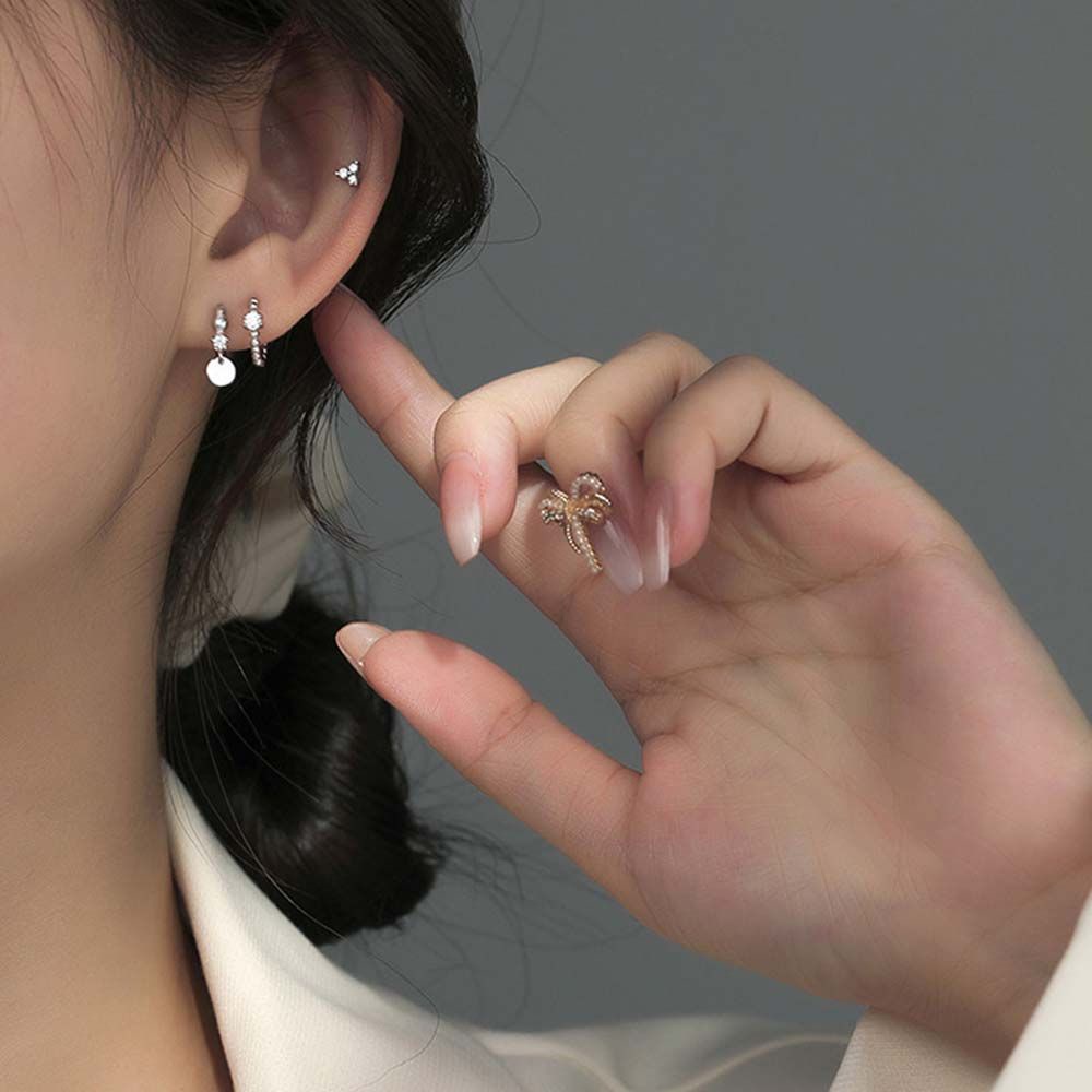 Needway  Personality Circle Ear Buckles Temperament Fashion Jewelry Hoop Earrings Round Shape Trend Korean Geometric Hexagonal Simple Ear studs