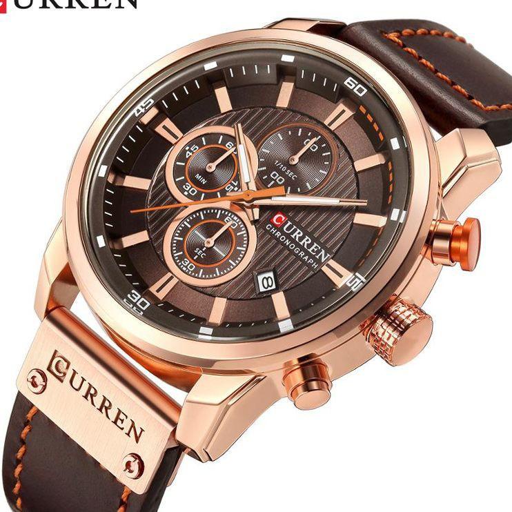 CURREN 8291 Jam Tangan Pria Analog Tali Kulit Chronograph Aktif CURRENOS [VUV. 4344]