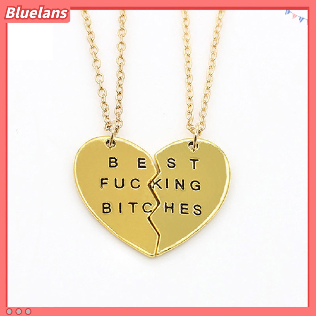 2pcs / Set Kalung Persahabatan Dengan Liontin Hati Motif Ukir Tulisan