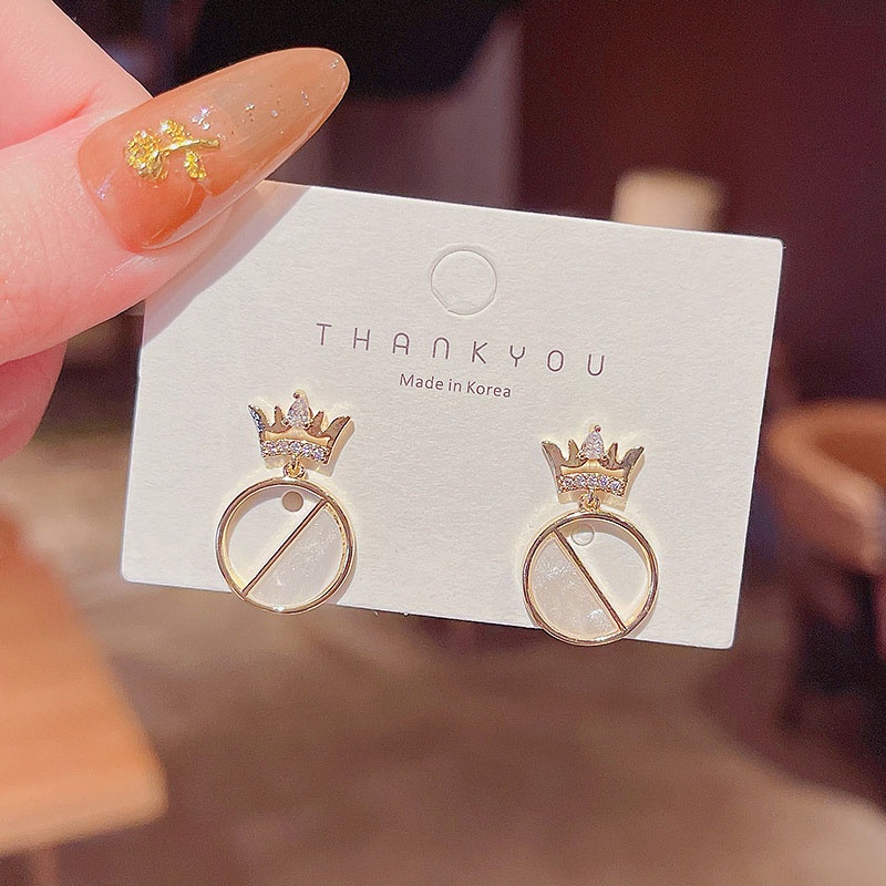 Shuling High Sense Super Cute Diamond Crown Earrings Geometric Earrings