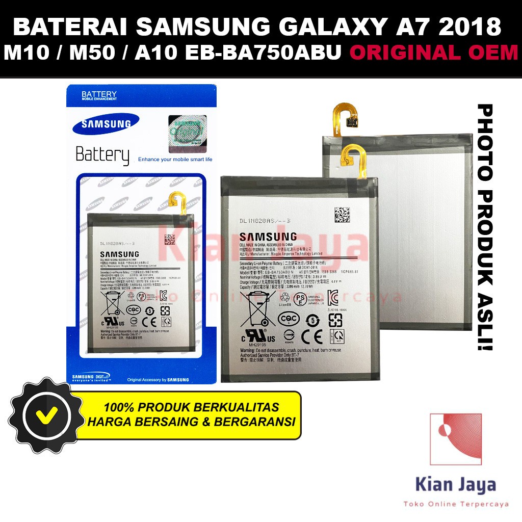 Baterai Samsung Galaxy A10 M10 M50 A7 2018 Original OEM Batre Batrai Battery Hp EB-BA750ABU Ori