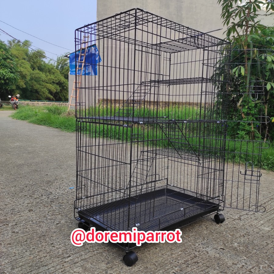 Kandang Kucing Anjing Iguana Kelinci Musang Monyet 75 Tingkat 3 XXL Jumbo / Besar + Roda Besi Tebal-2