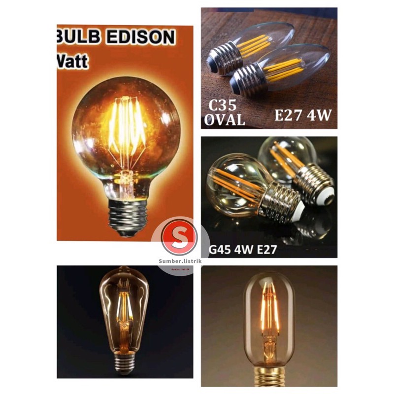 Lampu Filamen cafe Edison ST64/C35/G45/G80  4W /bohlam led e27