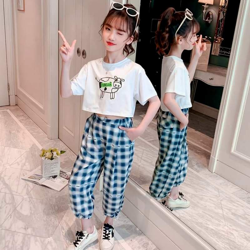 Baju Setelan Anak Perempuan Crop Top Cow