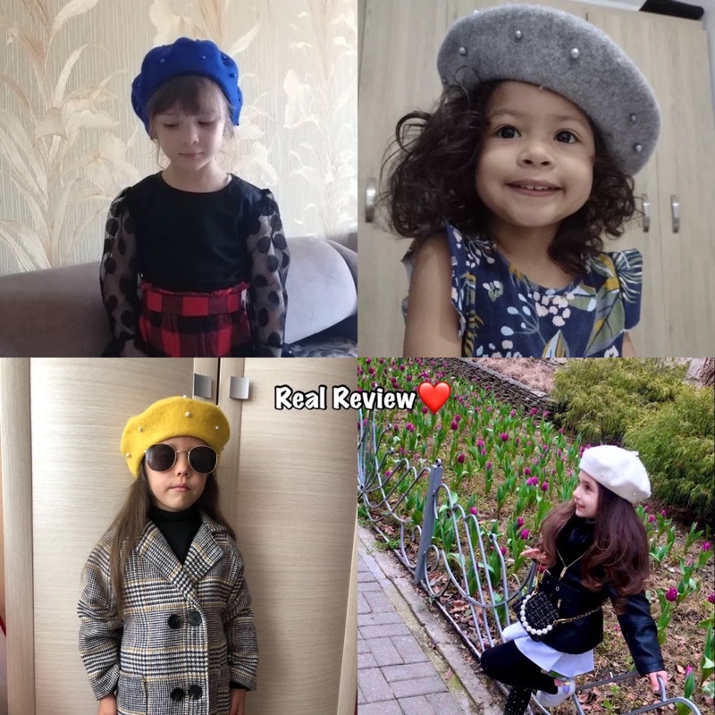 Topi pelukis beret anak kids winter hat import korea pearl hangat kupluk painter cewek baret