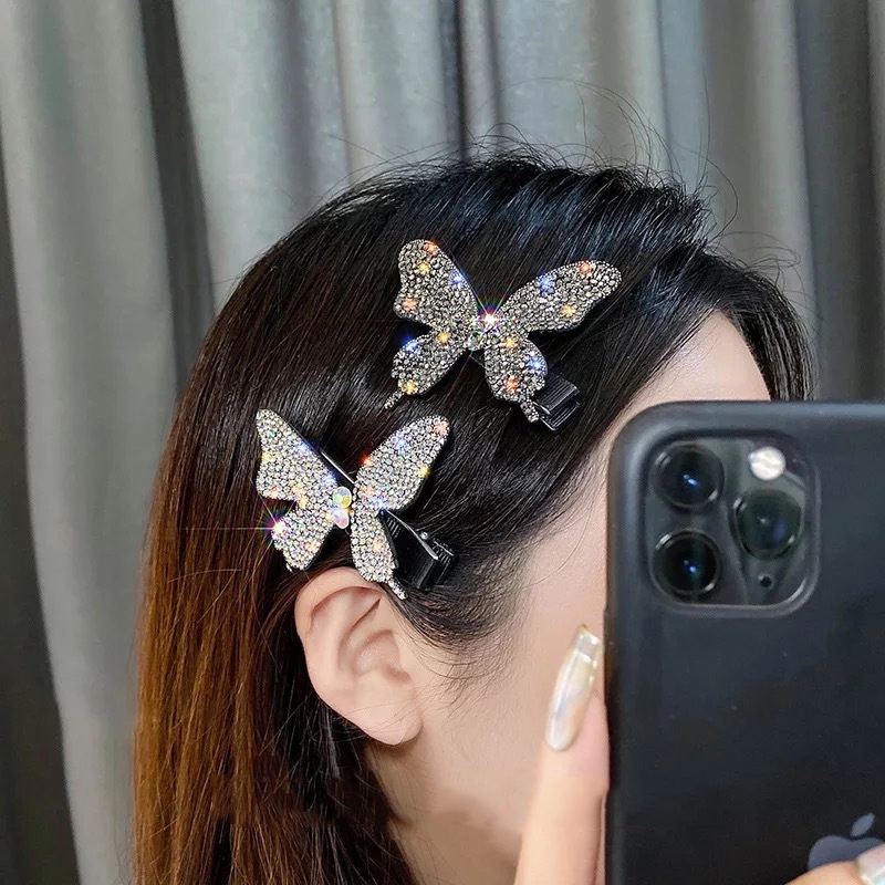 Butterfly Jepit Rambut Bentuk Kupu-Kupu Aksen Berlian Imitasi Untuk Wanita