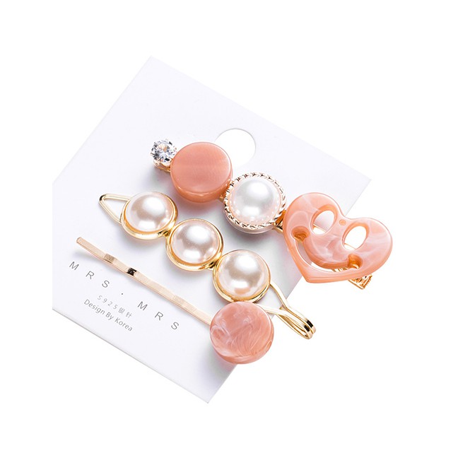 LRC Jepit Rambut Fashion Geometric Acrylic Pearl Hair Clip Set F5159X