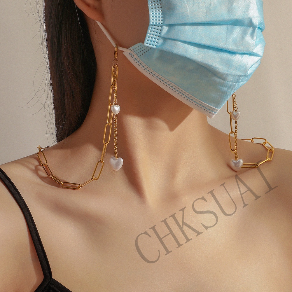 Gold Chain Love Pearl Fashion Anti-lost Mask Hanging Chain Necklace