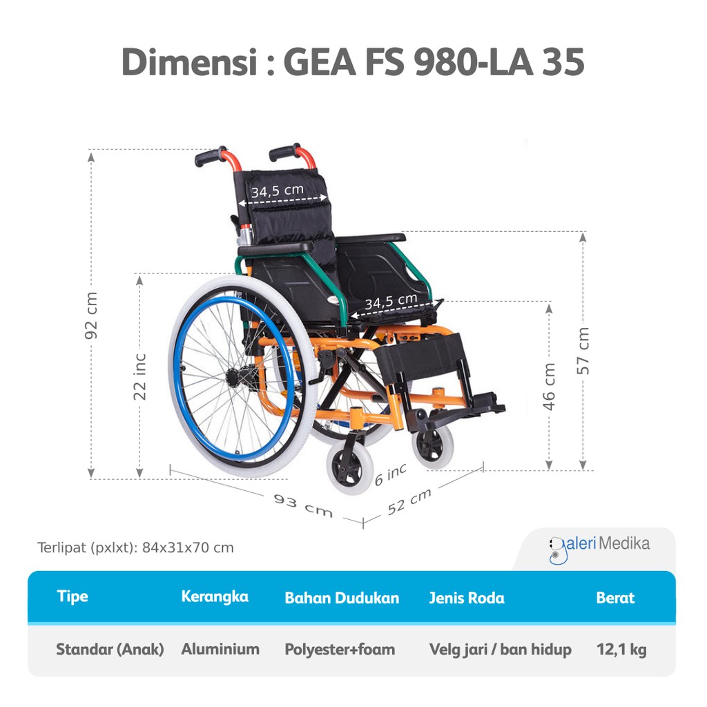 Kursi Roda Aluminium Anak GEA FS980 LA-35 / FS 980 LA-35 /  FS-980 LA-35 - Aluminium Children Wheelchair