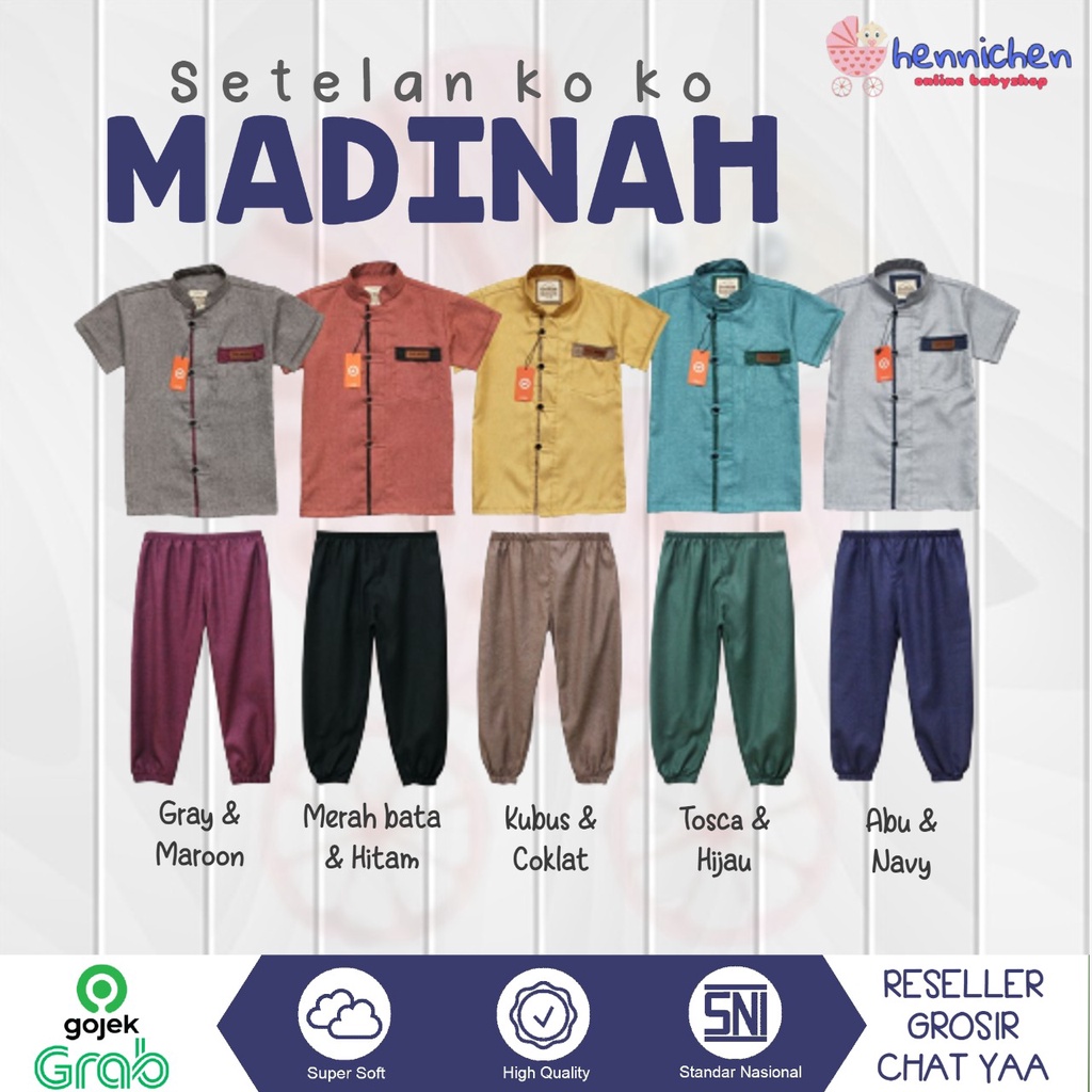 SETELAN BAJU KOKO MADINAH SETELAN PAKAIAN MUSLIM BAJU LEBARAN ANAK LAKI-LAKI 1-10 TAHUN OVIKIDS