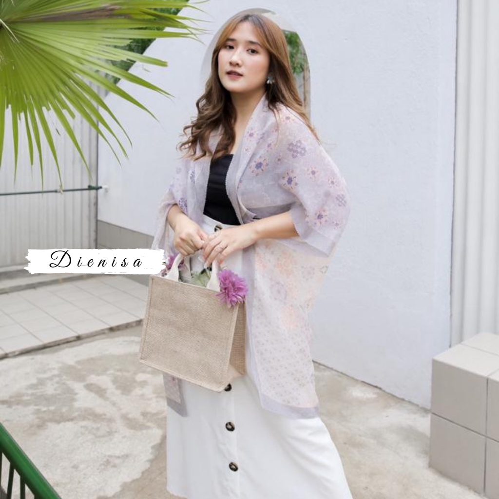 Kiyumi Kimono Long Outer Scraft Lasercut Oversize Motif Batik Kekinian Bahan Voal Premium Cardigan Batwing Etnik OOTD Hijab Terbaru-LILAC