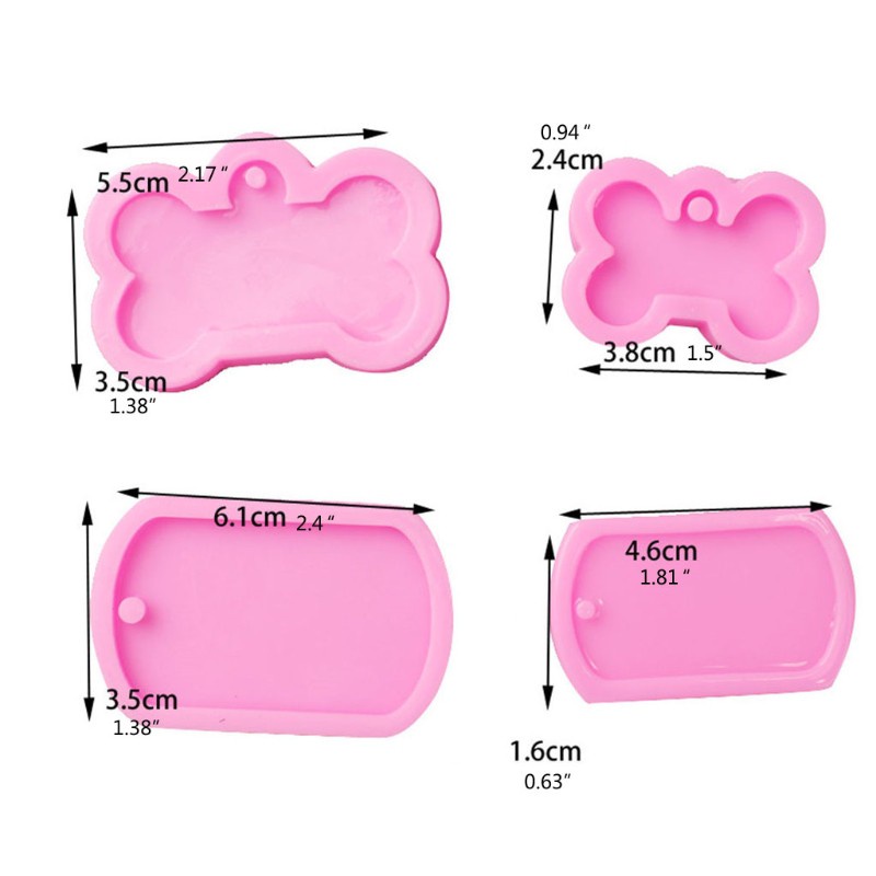 4pcs / Set Cetakan Resin Epoksi Bentuk Tag Anjing Aksen Glitter Bahan Silikon Untuk Liontin / Perhiasan Diy