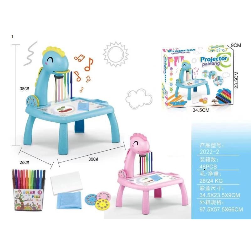 Meja Proyektor Anak Meja Gambar Anak Mainan Edukasi Anak Meja Lukis Anak Motif Mainan Proyektor-Ayam Pink
