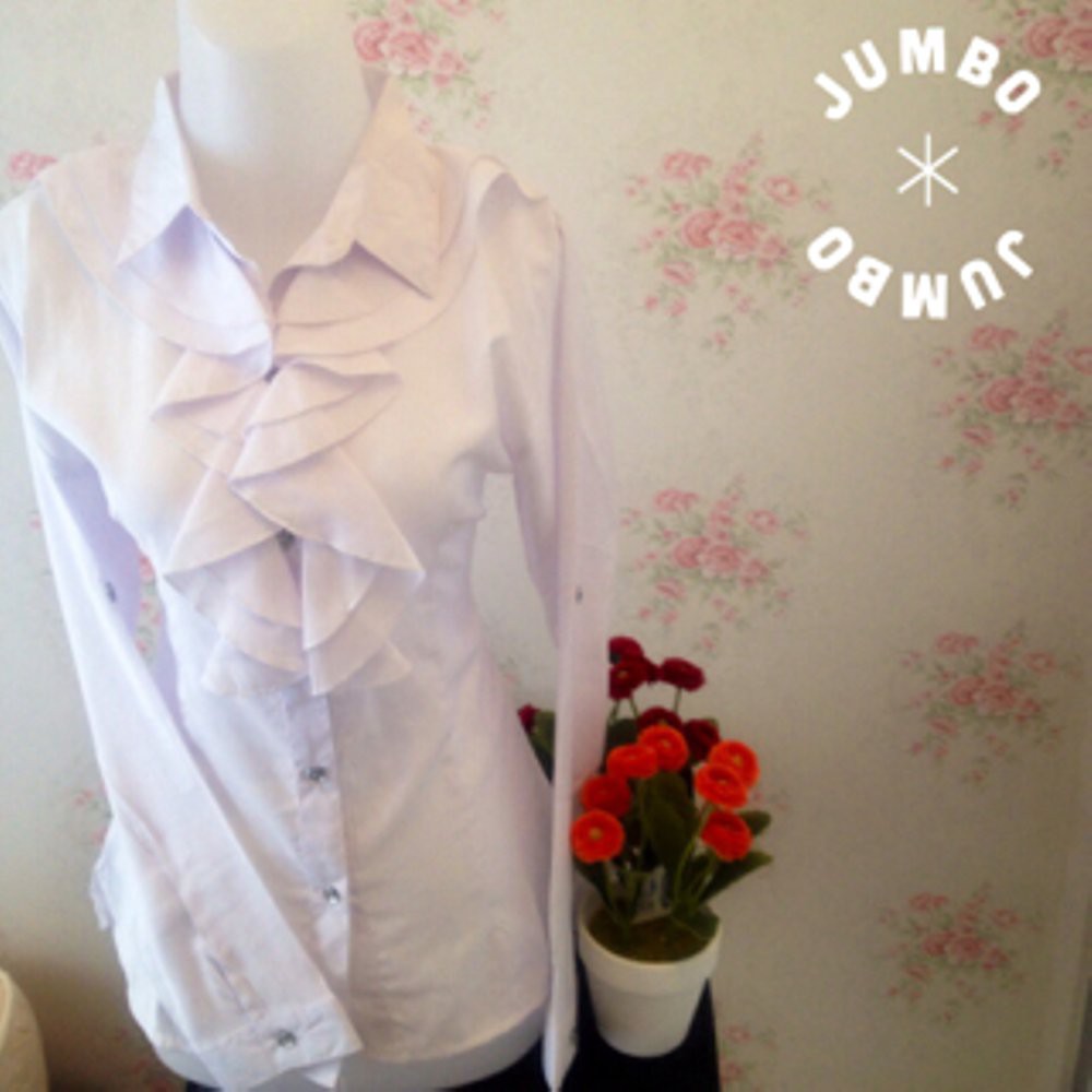 Blus Kerja Putih   kemeja blus putih wanita kantor renda neci kerah JUMBO