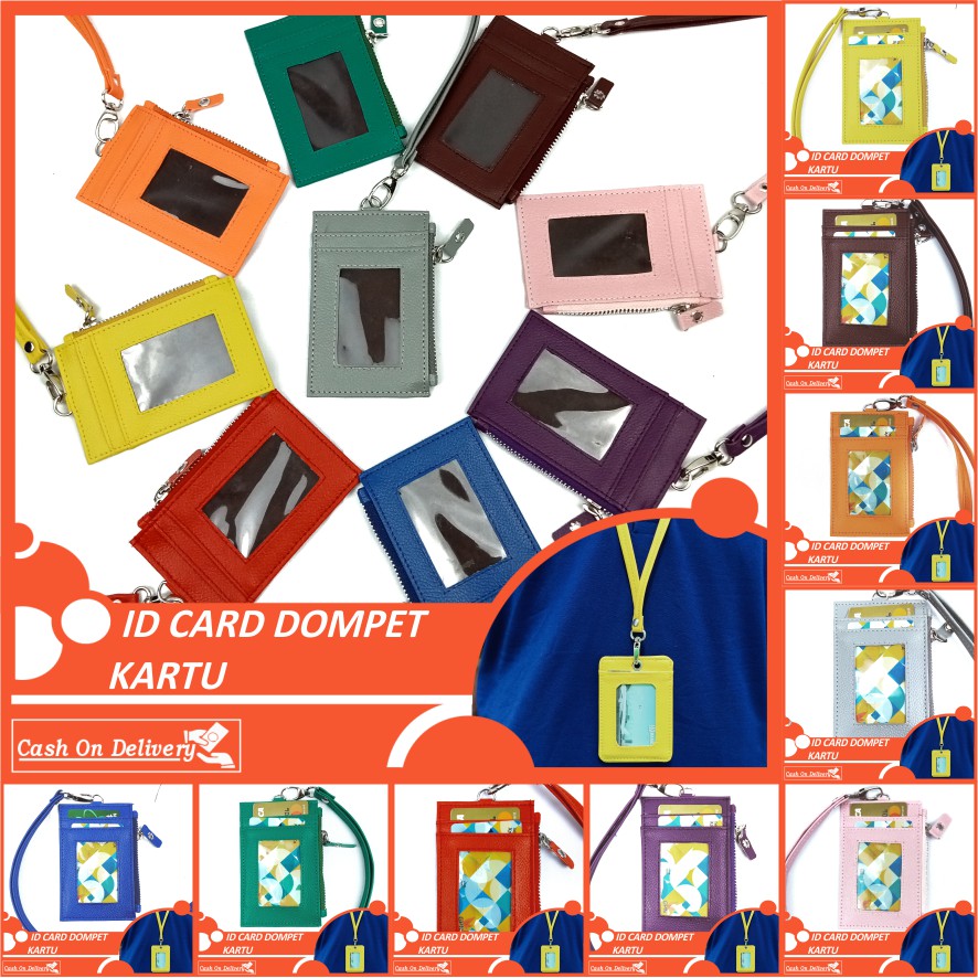 LANYARD ID CARD NAMETAG RESELETING DOMPET CARD HOLDER KULIT PU LEATHER PREMIUM