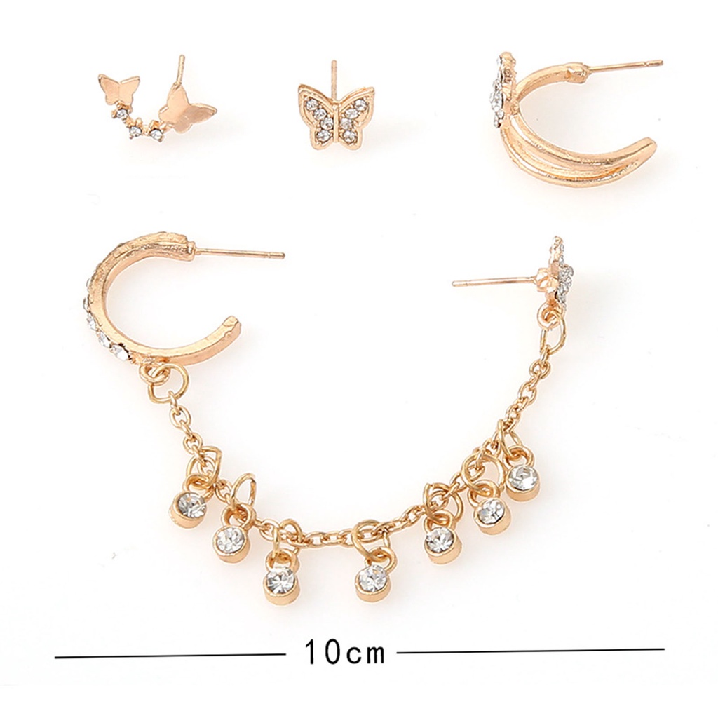 Hu Hu Hu Hu Hu Alat Bantu Pasang Kacamata♡ 4pcs / Set Anting Stud Rantai Bentuk Kupu-Kupu Bahan Alloy Untuk Wanita