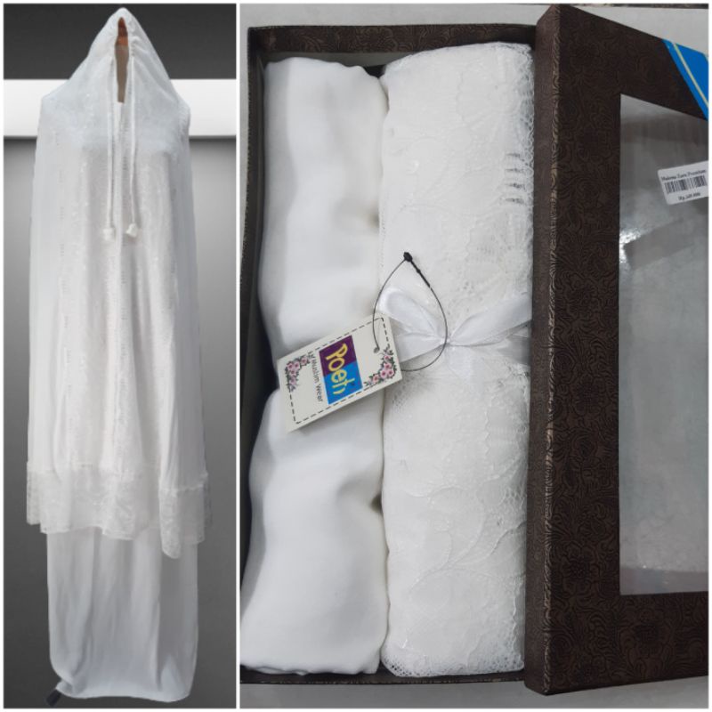 MUKENA poety POLOS RENDA MEWAH SILkY PREMIUM poti RENDA FULL MEDAN