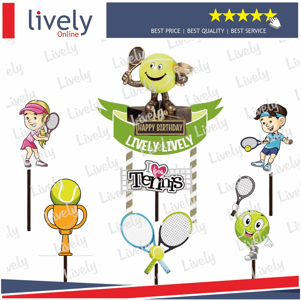 CUSTOM NAMA CAKE TOPPER KARAKTER TENNIS 02 HIASAN KUE ULANG TAHUN HAPPY BIRTHDAY